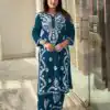 Peacock Blue Rayon Wid Lakhnavi  Style Work Kurti
