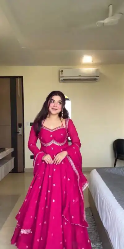 Pink Georgette Embroidery Work Gown