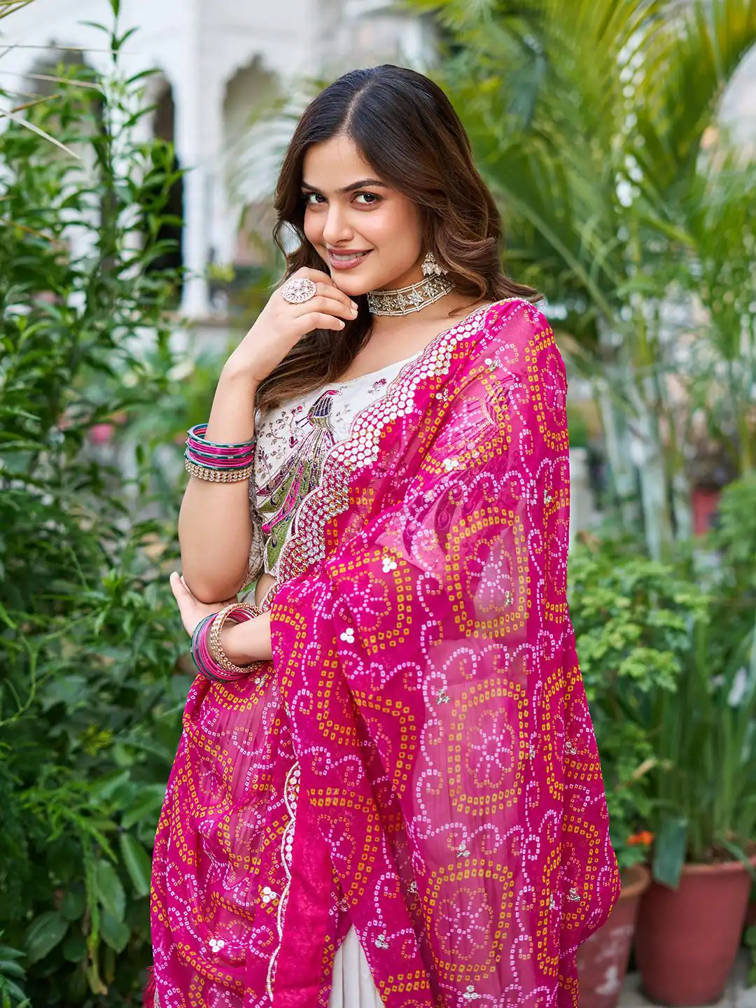 Pink Pure Tissue Silk Embroidery Work Lehenga Choli - Image 2