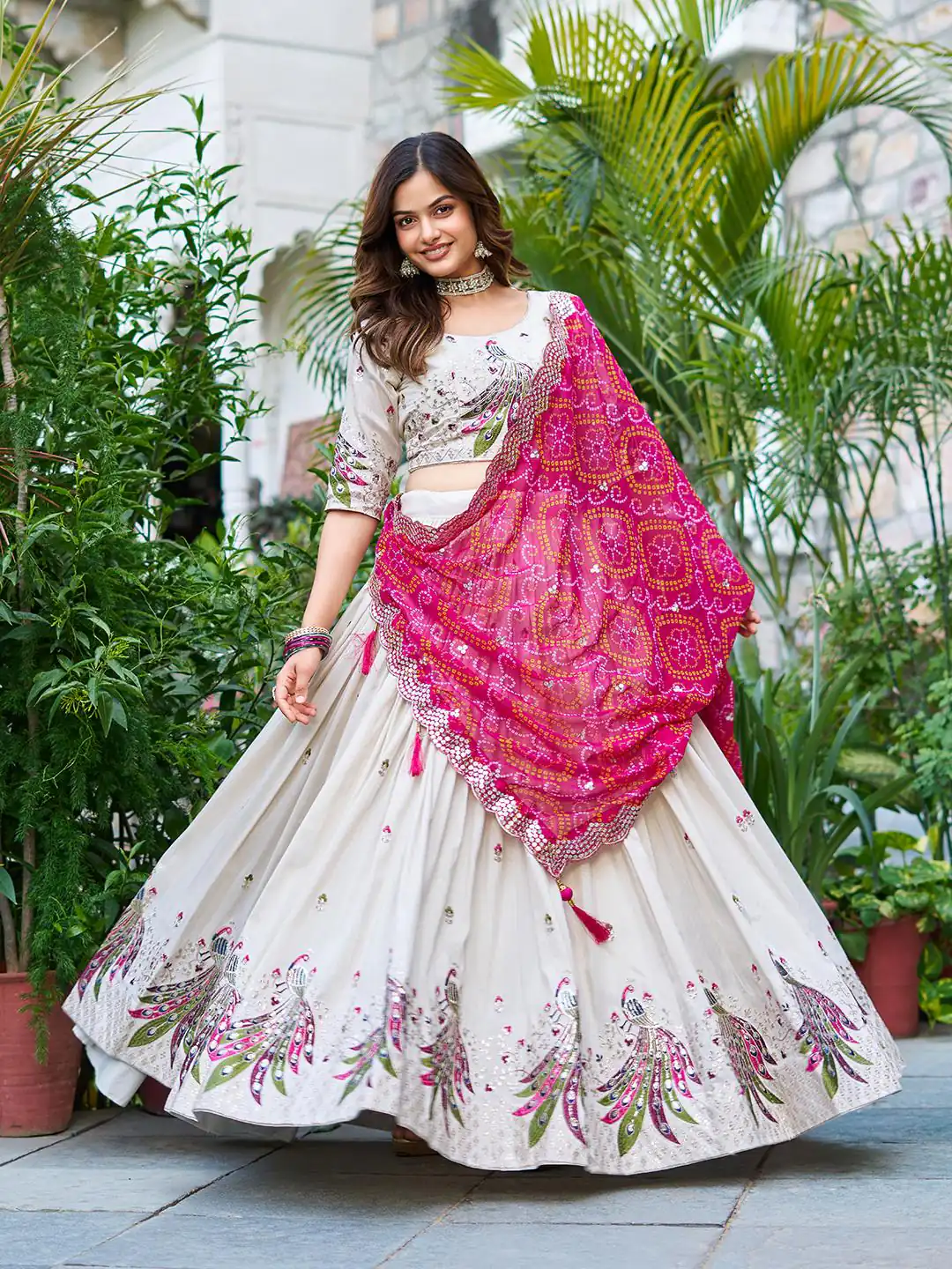 Pink Pure Tissue Silk Embroidery Work Lehenga Choli