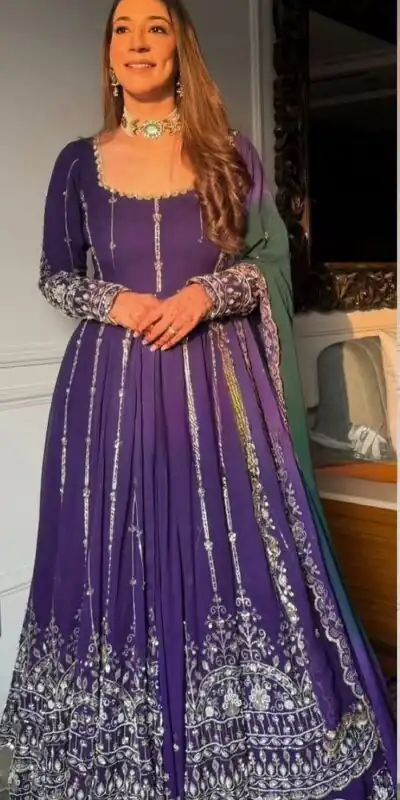 Purple Faux Georgette Lace Work Digital Print Lehenga Choli