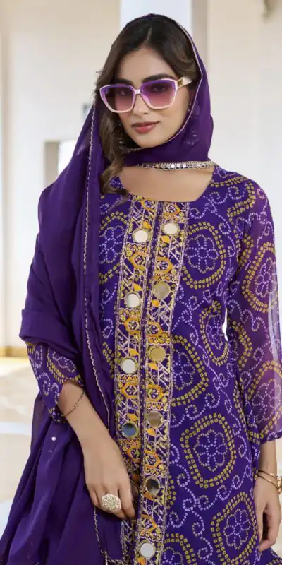 Purple Georgette Badhani Print Embroidery Work Salwar Suit