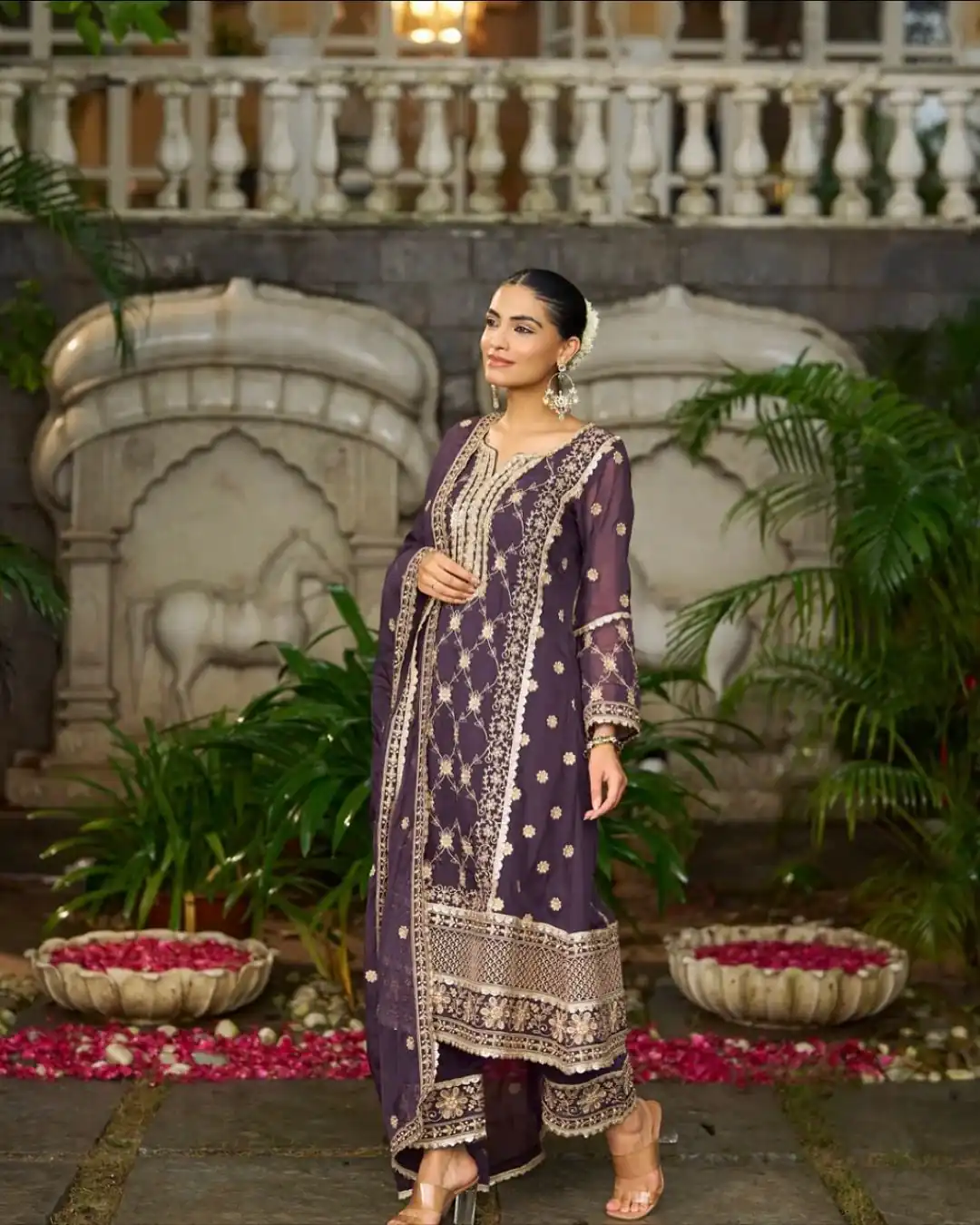 Purple Pure Chinnon Embroidery Work Salwar Suit - Image 5