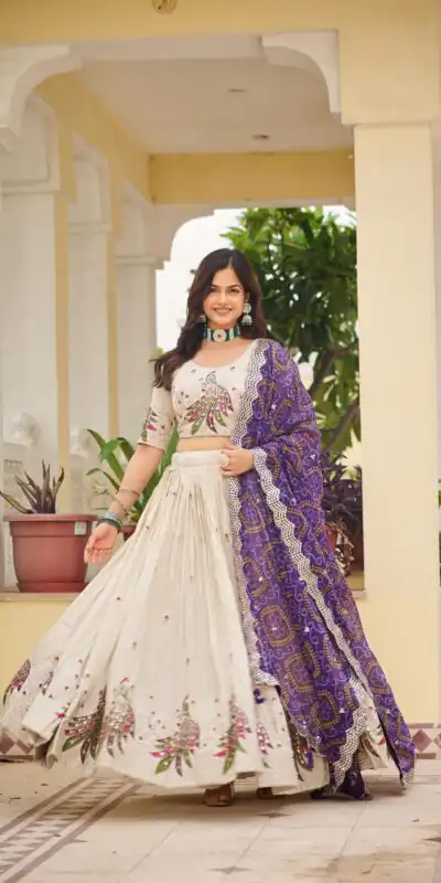 Purple Pure Tissue Silk Embroidery Work Lehenga Choli