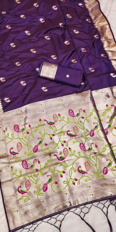 Royal Purple Soft Paithani Silk Lace Zari Work Saree
