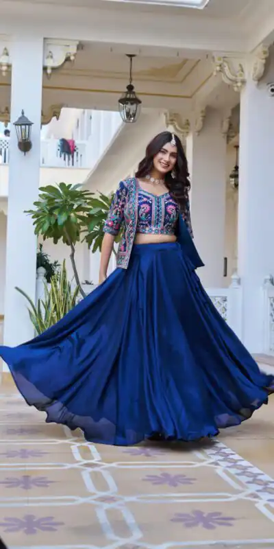 Ram 142 Teal Vichitra Lehenga Choli with Embroidery Work & Thread Embroidery. Introductory Price ₹2549. Delivery 4-6 Working Days. Shop now. | Lehenga, Bollywood Lehenga, Creative Lehenga, Designer Lehenga, Embroidered Lehenga, Party Wear Lehenga