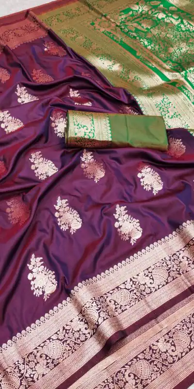 Wine Banarasi Silk Zari Lace Work All Over Saree