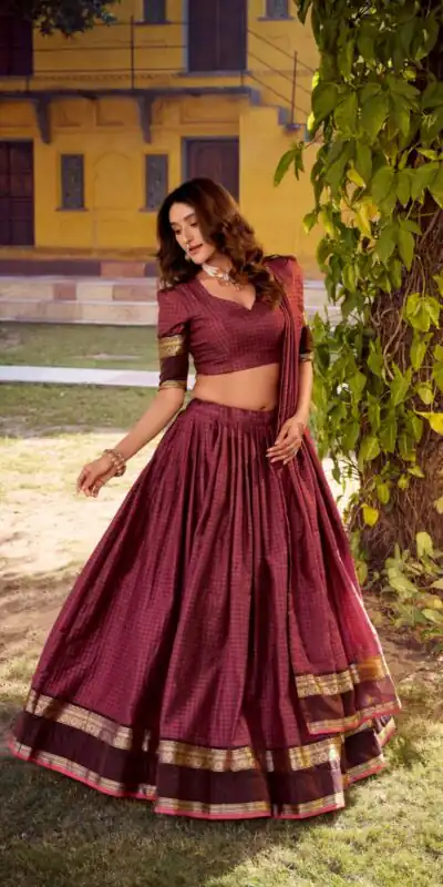 LNB 1900 Wine Color Chettinad Cotton Chex Zari Work Lehenga Choli . Now at just ₹3249. Delivery 4-6 Working Days. Shop now. | Lehenga, Bollywood Lehenga, Creative Lehenga, Designer Lehenga, Embroidered Lehenga, Party Wear Lehenga