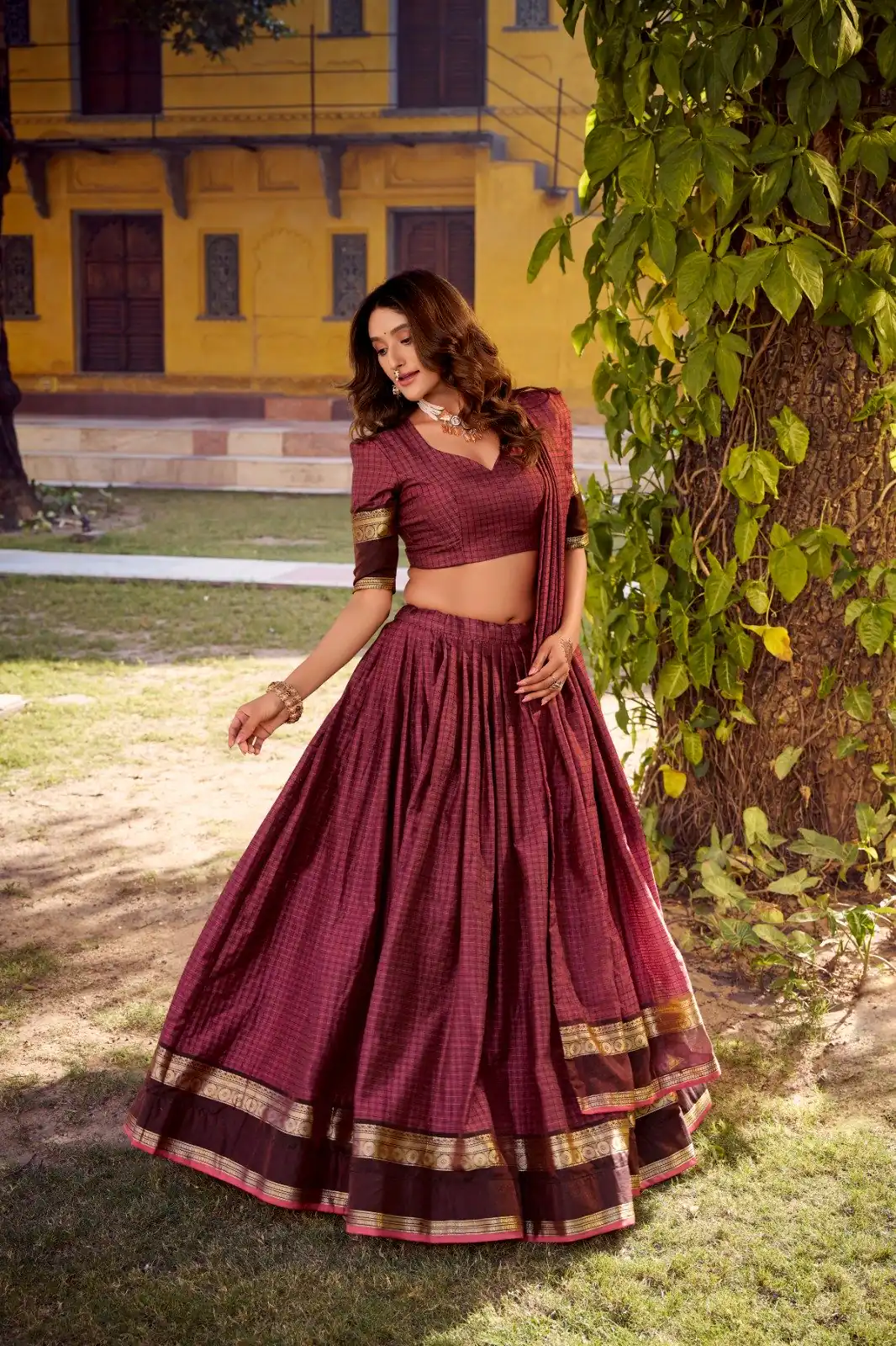 LNB 1900 Wine Color Chettinad Cotton Chex Zari Work Lehenga Choli . Now at just ₹3249. Delivery 4-6 Working Days. Shop now. | Lehenga, Bollywood Lehenga, Creative Lehenga, Designer Lehenga, Embroidered Lehenga, Party Wear Lehenga