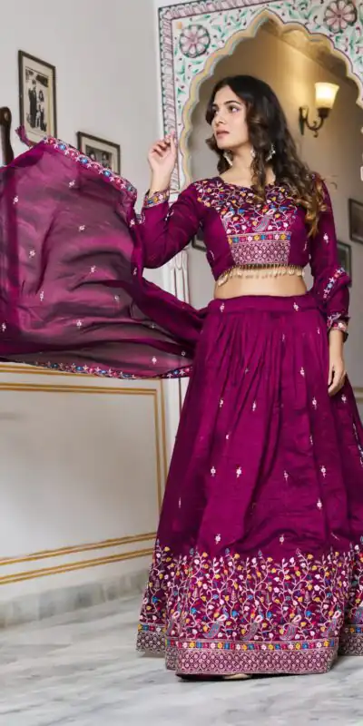 Ram 147 Wine Vichitra Silk Lehenga Choli Perfect for Wedding, Party, Ganesh Chaturthi, Housewarming, Engagement – . Introductory Price ₹3349. Delivery | Lehenga, Bollywood Lehenga, Creative Lehenga, Designer Lehenga, Embroidered Lehenga, Party Wear Lehenga