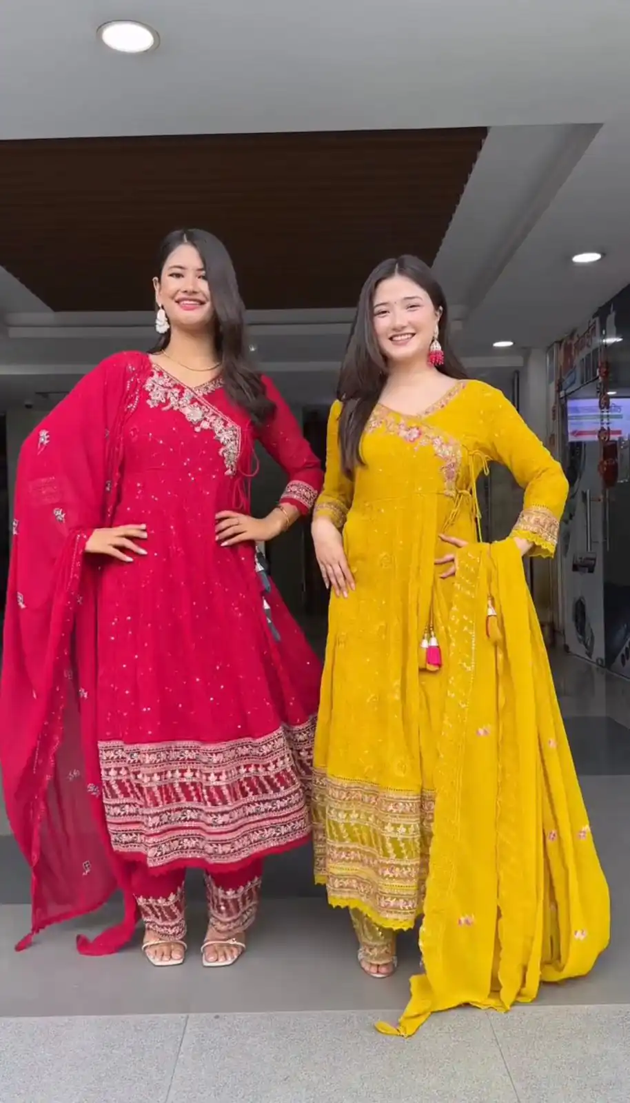 Yellow Faux Georgette Embroidery Work Salwar Suit - Image 3