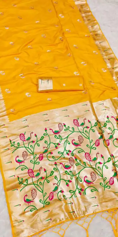 Yellow Soft Paithani Silk Lace Zari Work Saree