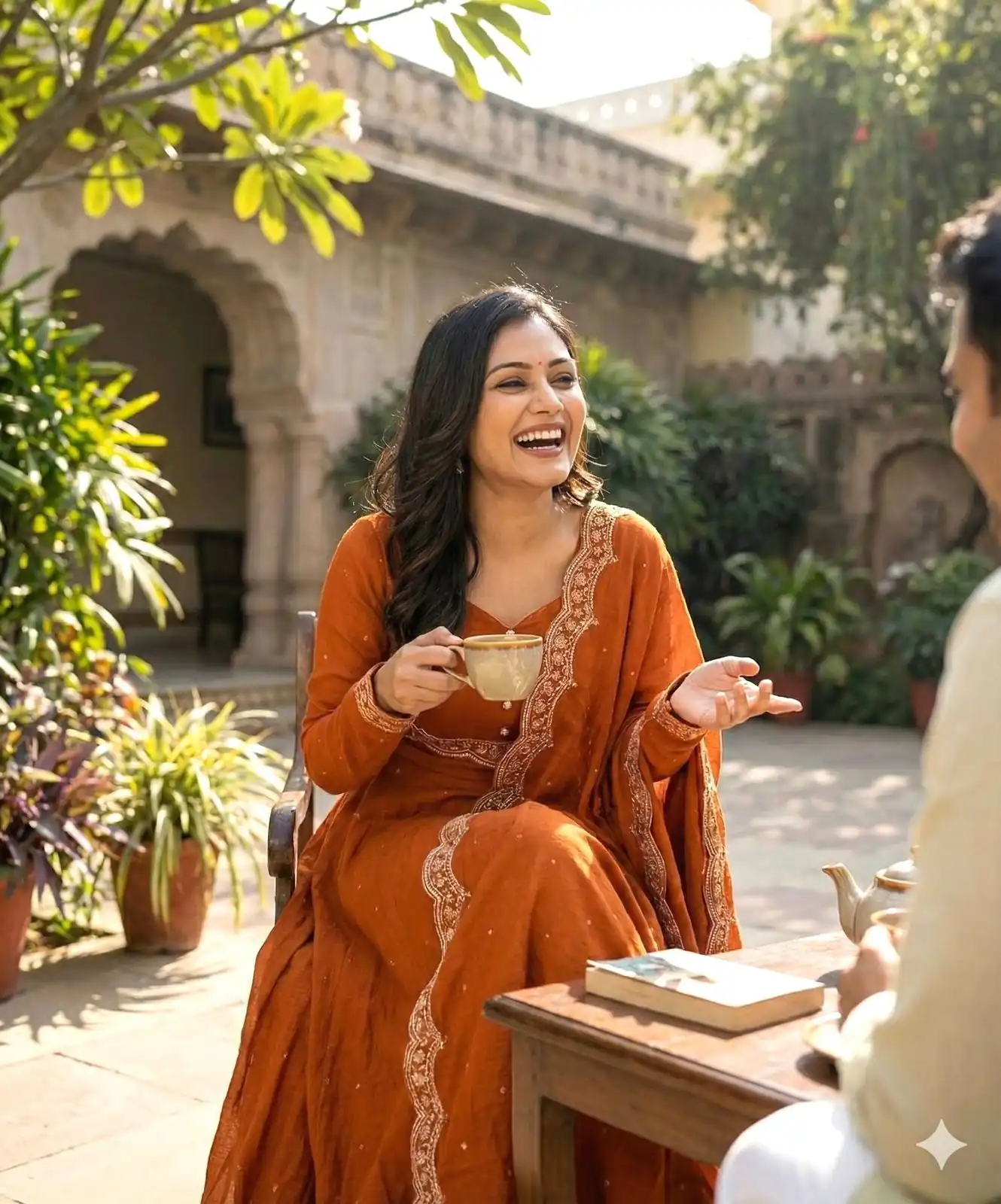 Rust Vichitra Silk Zari Embroidery Work Salwar Suit - Image 2