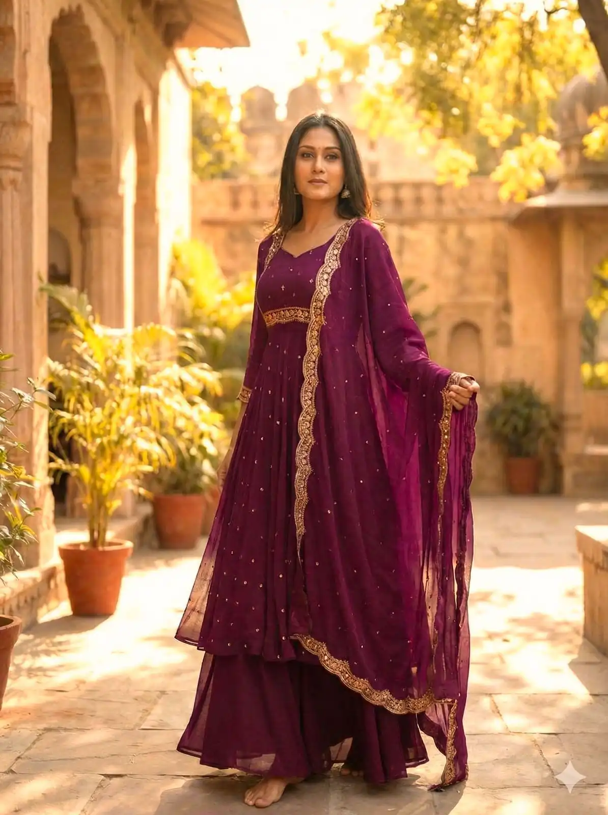 Wine Vichitra Silk Zari Embroidery Work Salwar Suit - Image 3