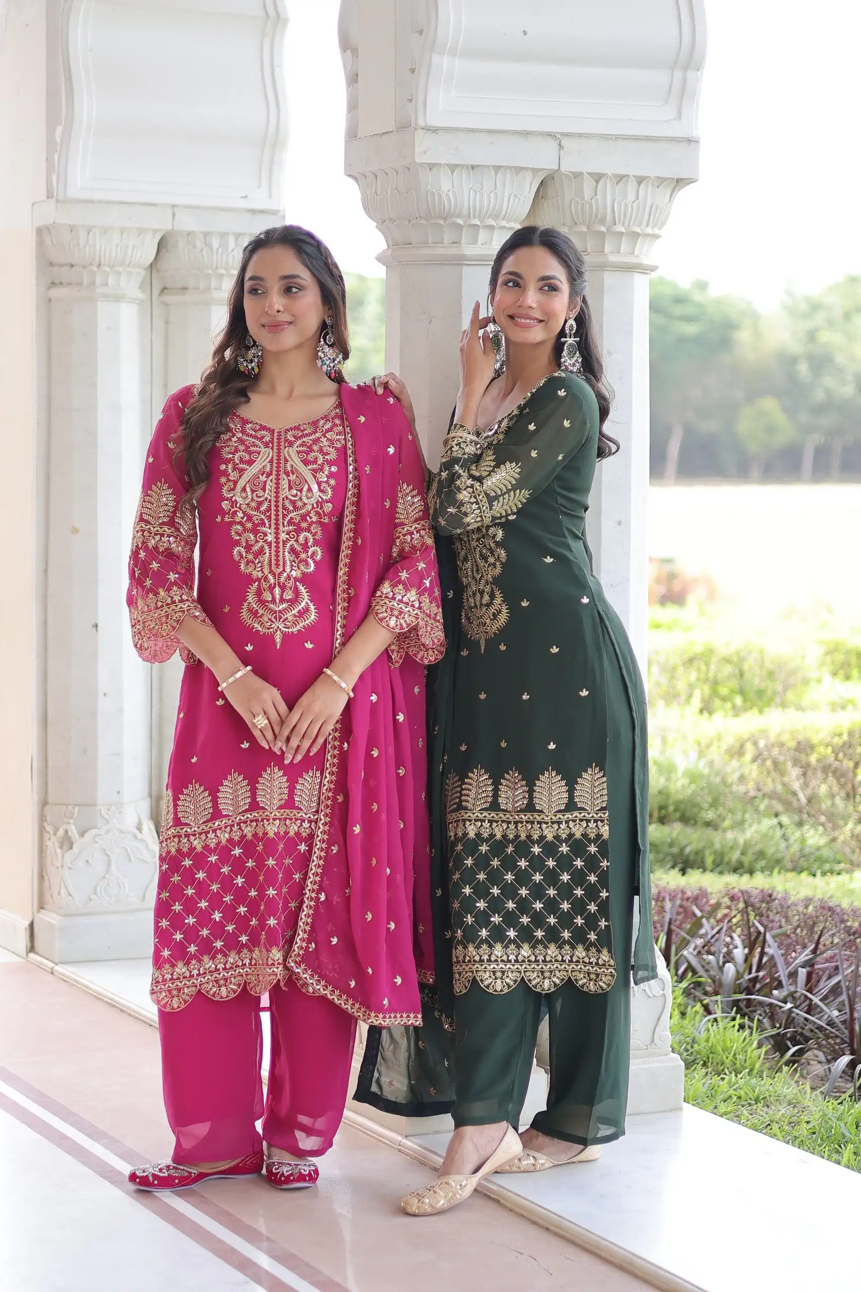 Green Faux Blooming Embroidered Work Salwar Suit - Image 8