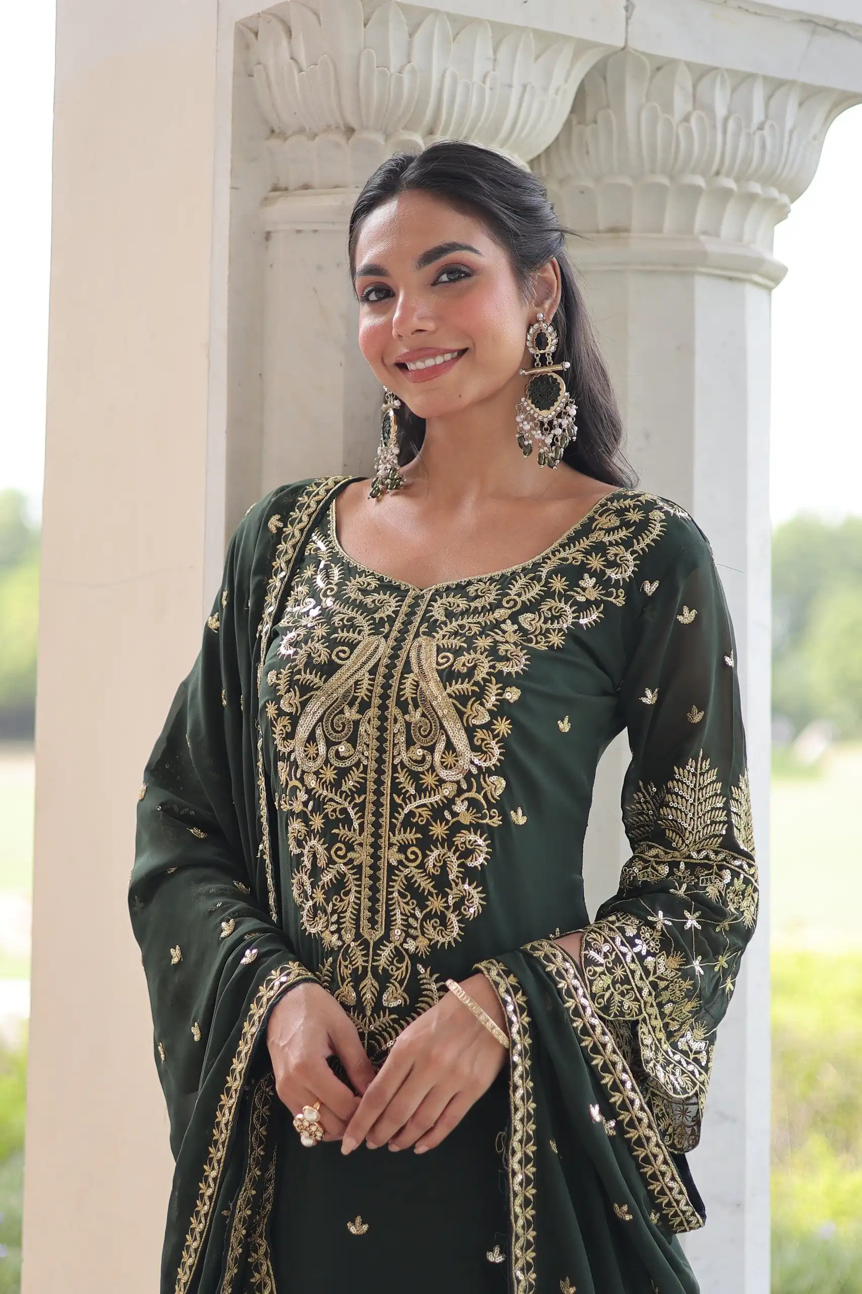 Green Faux Blooming Embroidered Work Salwar Suit - Image 2
