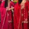 Red Faux Georgette Thread Embroidery Salwar Suit