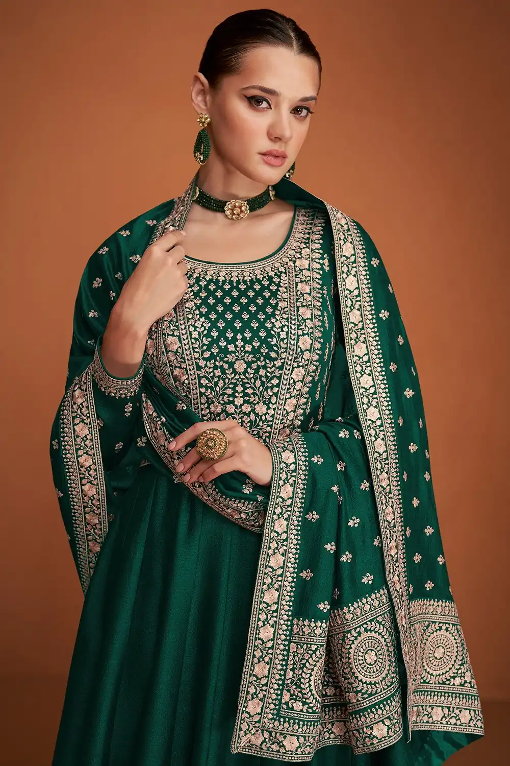 Green Vichitra Embroidery Work Salwar Suit - Image 2