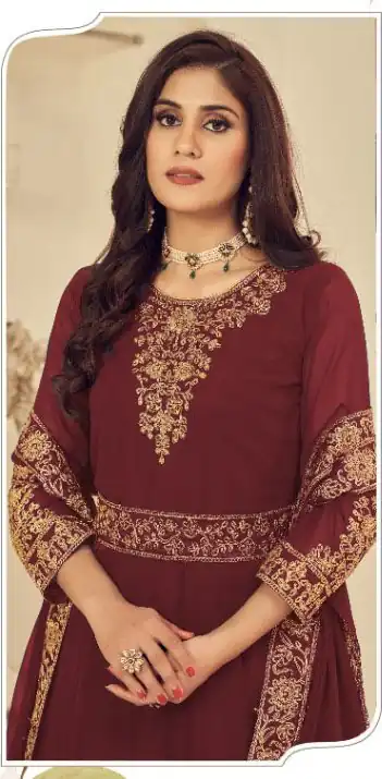 DS 1121 Maroon Georgette Salwar Suit with Stone Work. Get it for ₹1999. Wedding, Party, Festive, Events, Delivery 4-6 Working Days. Shop now. | Gowns, Bollywood Gowns, Creative Gowns, Designer Gowns, Embroidered Gowns, Party Wear Gowns