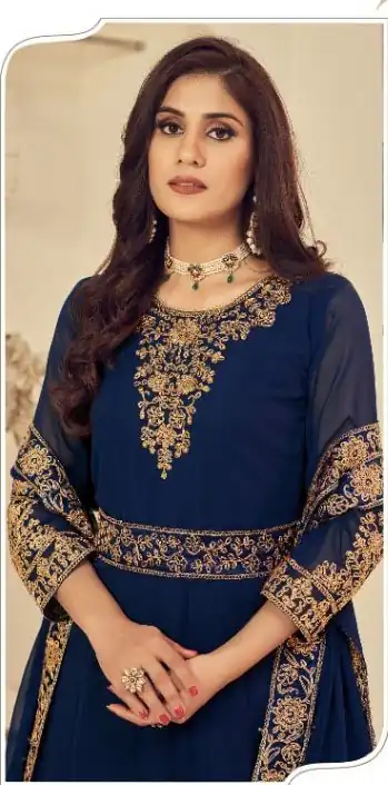 DS 1121 Navy Blue Georgette Salwar Suit with Stone Work. Get it for ₹1999. Wedding, Party, Festive, Events, Delivery 4-6 Working Days. Shop now. | Gowns, Bollywood Gowns, Creative Gowns, Designer Gowns, Embroidered Gowns, Party Wear Gowns
